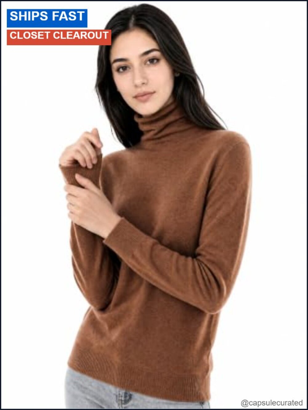 100% Pure Cashmere Turtleneck Sweater Long Sleeve Pullover Seamless Knit